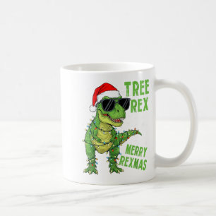 Funny Tree Rex Christmas Dinosaur Santa Hat Lights Coffee Mug