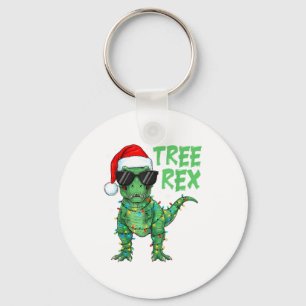 Funny Tree Rex Christmas Dinosaur Santa Hat Lights Key Ring