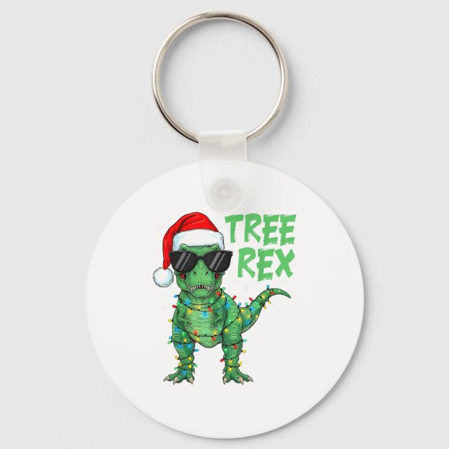 Funny Tree Rex Christmas Dinosaur Santa Hat Lights Key Ring (Front)