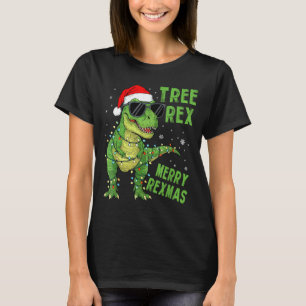 Funny Tree Rex Christmas Dinosaur Santa Hat Lights T-Shirt