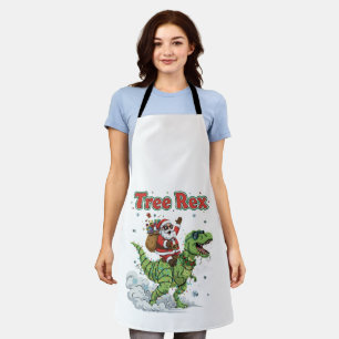 Funny Tree Rex Santa Riding T-Rex Dinosaur Christ Apron