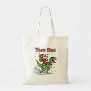Funny Tree Rex Santa Riding T-Rex Dinosaur Christ Tote Bag