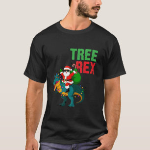 Funny Tree Rex T Rex Christmas Santa Hat Lights Di T-Shirt