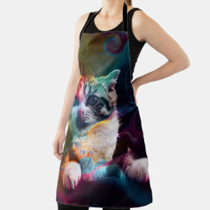 FUNNY TRENDY COLORFUL CAT ART APRON