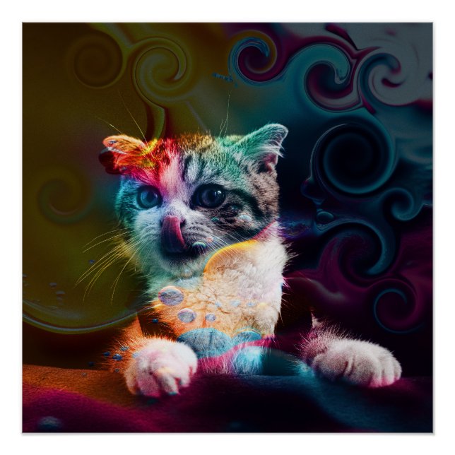 FUNNY TRENDY COLORFUL CAT ART POSTER (Front)