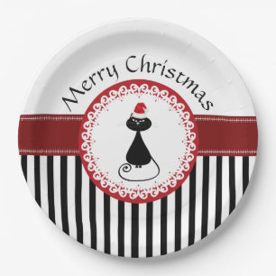 Funny Trendy cute Santa cat Christmas holiday Paper Plate