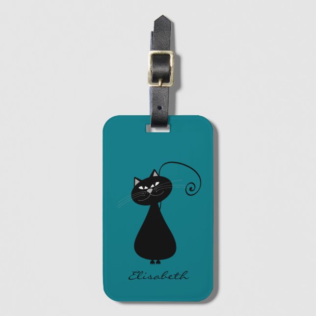 Funny Trendy cute whimsical cat monogram Luggage Tag (Front Vertical)