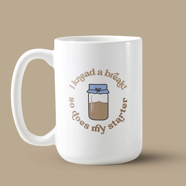 Funny Trendy Sourdough Starter Bread Baker Coffee Mug (Funny sourdough baker porcelain mug with cute sourdough starter jar illustration)
