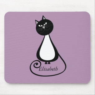 Funny trendy whimsical cartoon cat personalised mouse mat