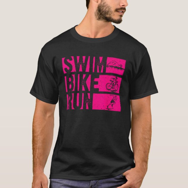 Funny Triathlon Swim Bike Run Design Men Women Tri T-Shirt (Front)