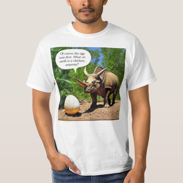 Funny Triceratops Chicken Egg Humour Dinosaur T-Shirt (Front)