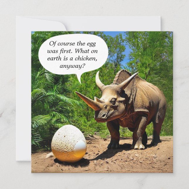 Funny Triceratops Egg Chicken Joke Humour Dinosaur Card (Front)