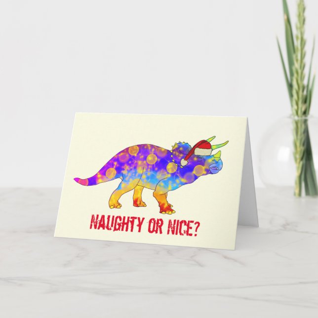 Funny Triceratops Festive Dinosaur Naughty Slogan Card (Front)