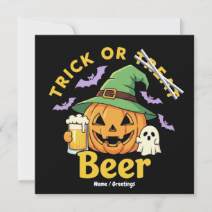 Funny Trick Or Treat Halloween Beer Party Design Invitation