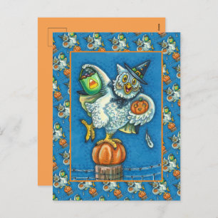 FUNNY TRICK OR TREAT SMELL MY FEET HALLOWEEN OWL HOLIDAY POSTCARD