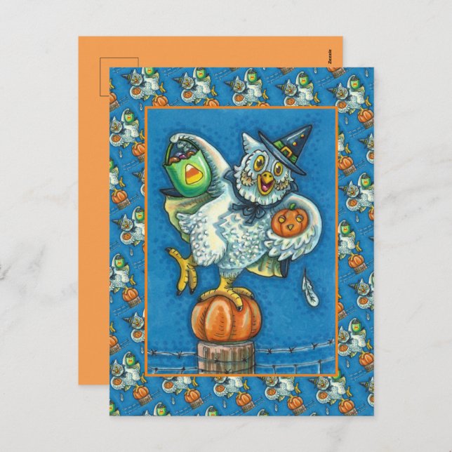 FUNNY TRICK OR TREAT SMELL MY FEET HALLOWEEN OWL HOLIDAY POSTCARD (Front/Back)