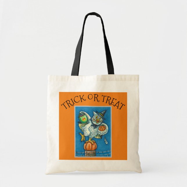 FUNNY TRICK OR TREAT SMELL MY FEET HALLOWEEN OWL TOTE BAG (Front)