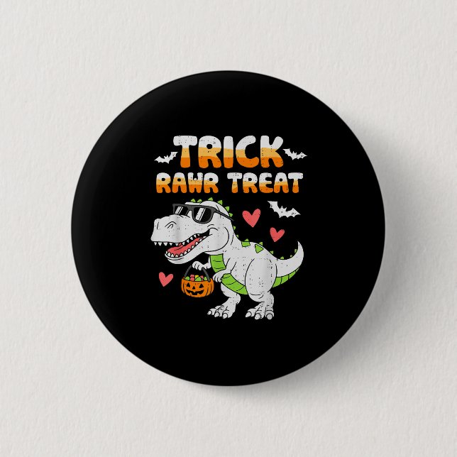 Funny Trick Rawr Treat Dinosaur T Rex Halloween To 6 Cm Round Badge (Front)