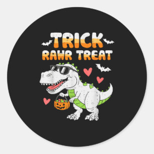 Funny Trick Rawr Treat Dinosaur T Rex Halloween To Classic Round Sticker