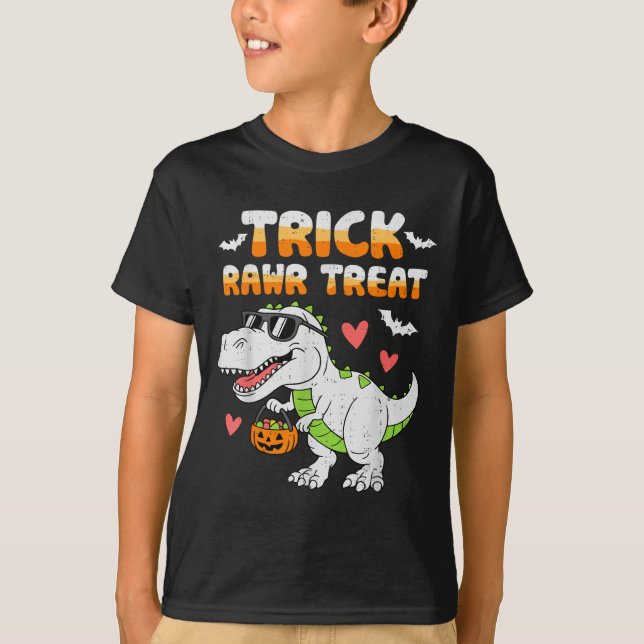 Funny Trick Rawr Treat Dinosaur T Rex Halloween To T-Shirt (Front)