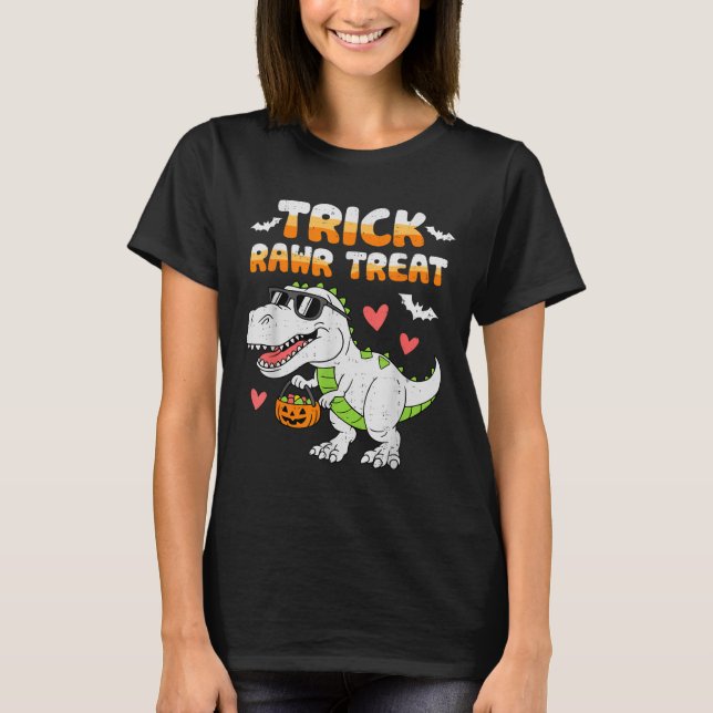 Funny Trick Rawr Treat Dinosaur T Rex Halloween To T-Shirt (Front)