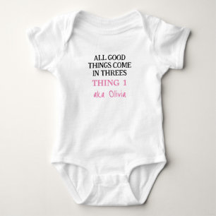 Funny Triplets Outfit With Name, Custom Girl   Baby Bodysuit