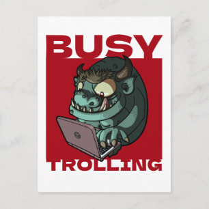 Funny Troll Busy Trolling Internet Laptop Cartoon Postcard