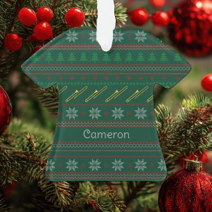 Funny Trombone Christmas Sweater Pattern Custom Ornament