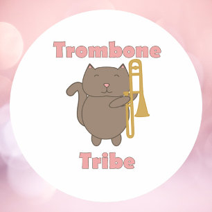 Funny Trombone Gift for Cat Lovers Trombone Tribe Classic Round Sticker