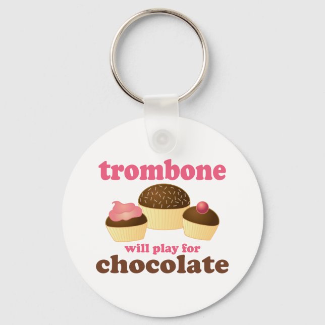 Funny Trombone Will Play for Chocolate Key Ring (Front)