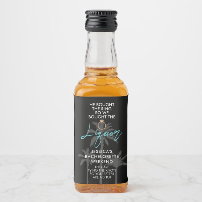 Funny Tropical Bachelorette Weekend Mini Liquor Bo Bottle Label (Front)