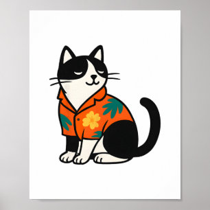 Funny Tropical Cat Hawaiian Aloha Vacation Design Poster