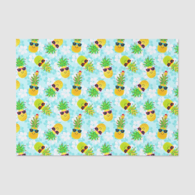 Funny Tropical Christmas Pineapples Tissue Paper (Front)
