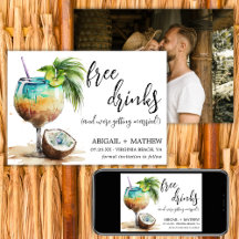 Funny Tropical Coconut Cocktail Photo Wedding 