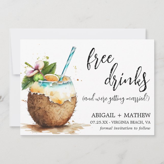 Funny Tropical Coconut Cocktail Photo Wedding  Save The Date (Front)