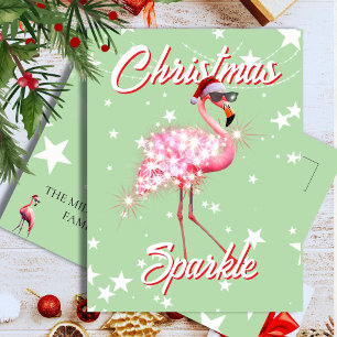 Funny Tropical Flamingo Christmas with Santa Hat Postcard