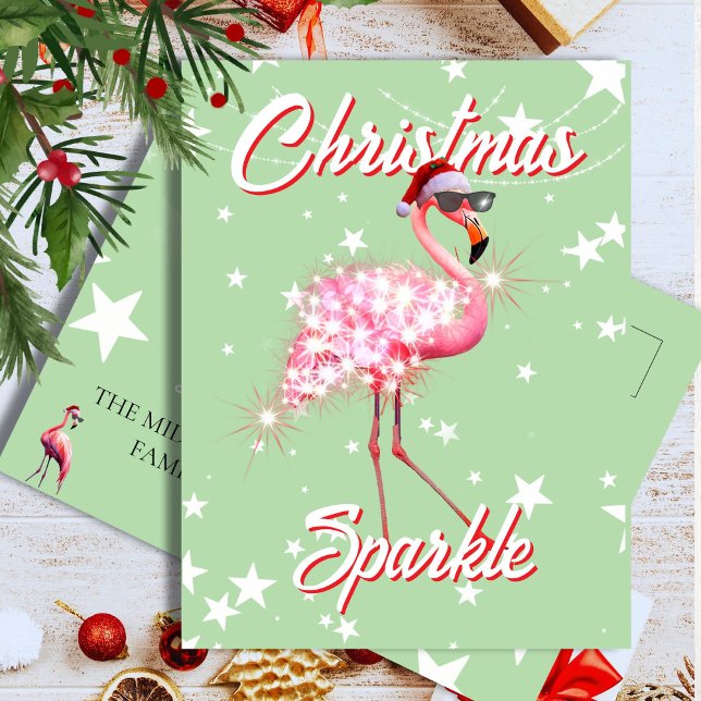 Funny Tropical Flamingo Christmas with Santa Hat Postcard (Creator Uploaded)