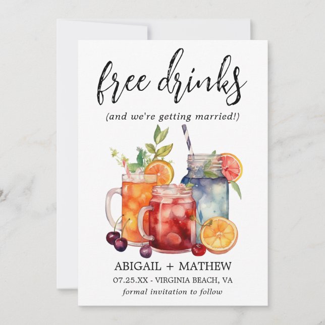 Funny Tropical Fruit Cocktails Drink Photo Wedding Save The Date (Front)
