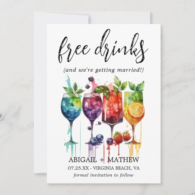 Funny Tropical Fruit Cocktails Drink Photo Wedding Save The Date (Front)