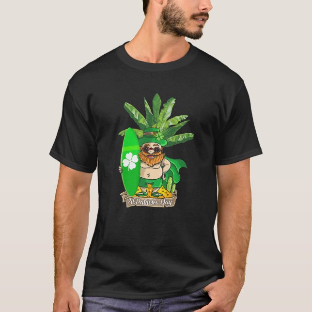 Funny Tropical Hawaii Leprechaun Surfers Saint Pat T-Shirt (Front)