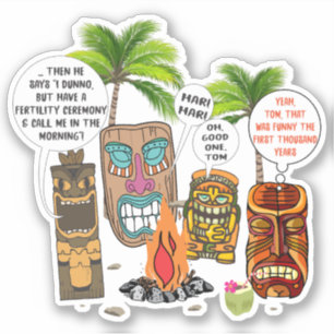 Funny tropical Hawaiian tiki heads campfire joke