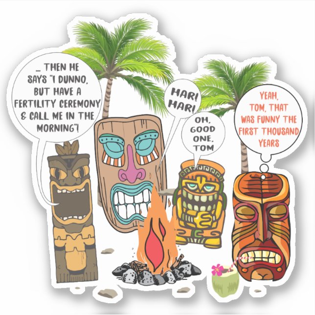 Funny tropical Hawaiian tiki heads campfire joke (Front)