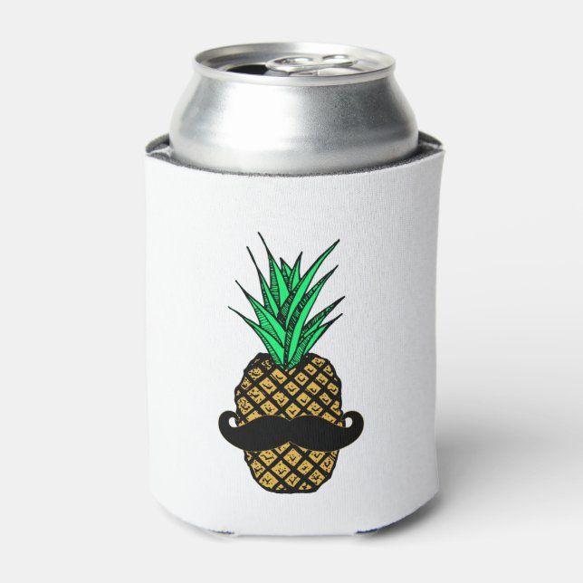 Funny Tropical Pineapple with Moustache Can Cooler (Can Front)