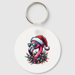 Funny Tropical Pink Flamingo Christmas In July Haw Key Ring