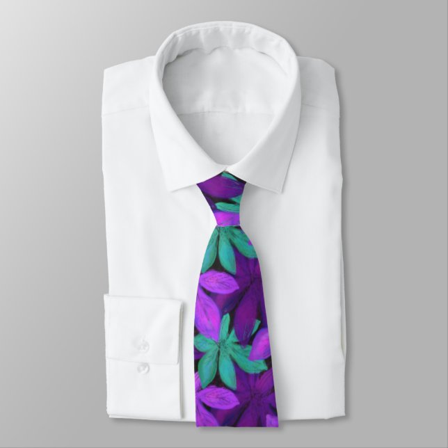 Funny Tropical Purple and Green Beach Party Tie (Tied)