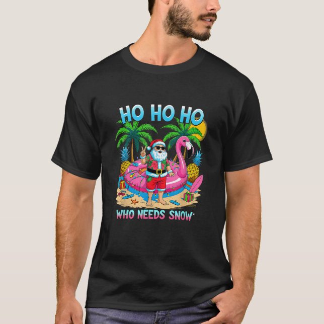 Funny Tropical Santa Christmas Vacation Beach Gift T-Shirt (Front)