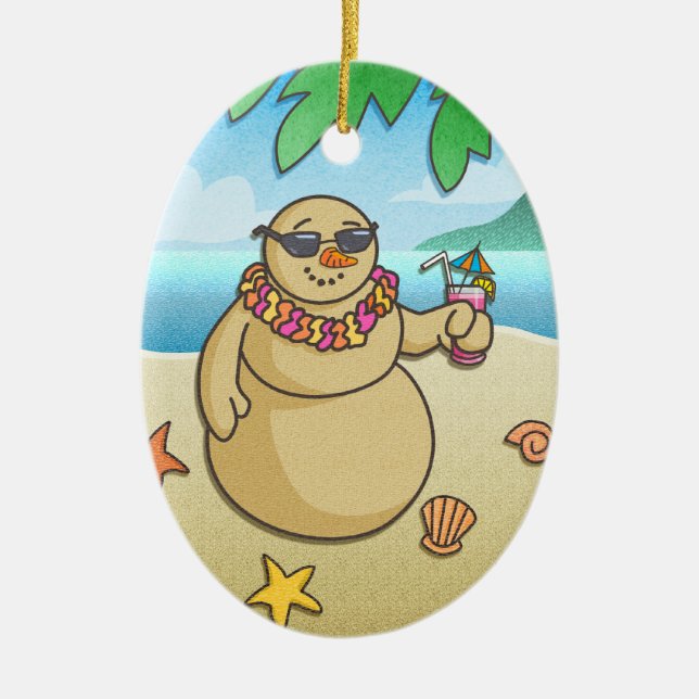 Funny Tropical Snowman Holiday Keepsake Ornament (Front)