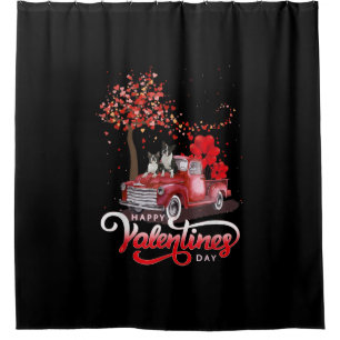 Funny Truck Valentines Day Boston Terrier Dog Hear Shower Curtain