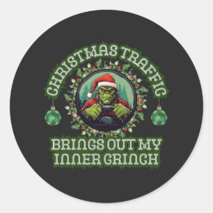 Funny Trucker Christmas Grinch Traffic Holiday Classic Round Sticker
