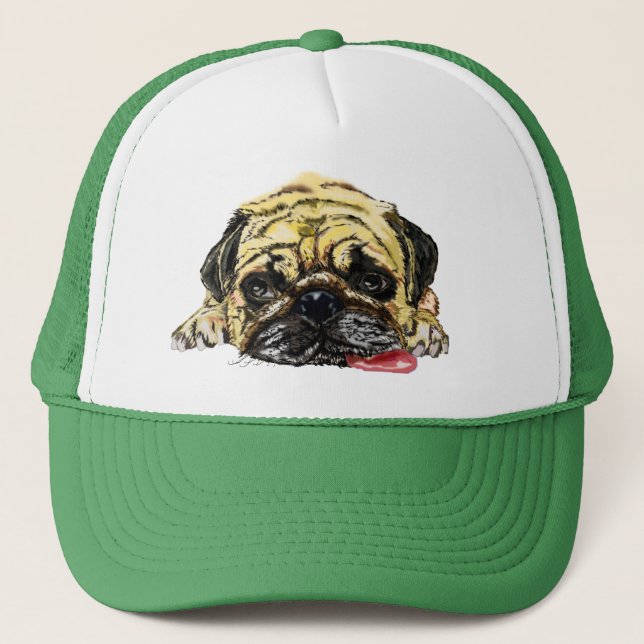 Funny Trucker Hat with Pug Dog (Front)